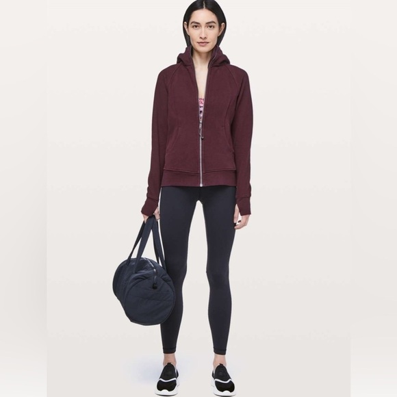 Lululemon Scuba Hoodie Light Cotton Fleece Full Zip Sweatshirt Burgundy Red - Picture 13 of 13